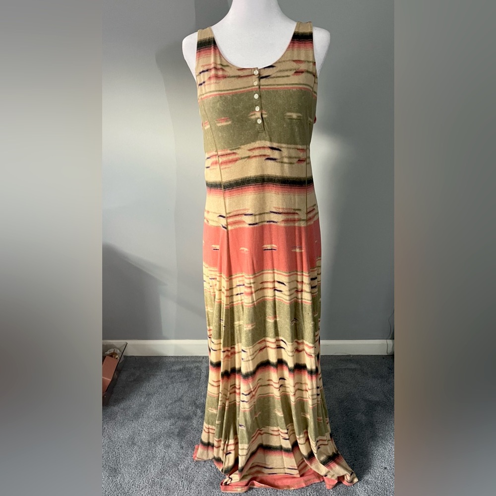 Lauren Jeans CO Women's multi color fitted A-line lined maxi dress, Size M